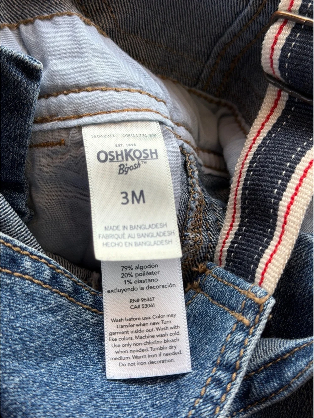 OshKosh B’gosh Baby Boys 3M Denim Overalls Blue Jean Striped Straps